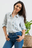 Blu Pepper - PLAID COLLARED BUTTON DOWN ROLL-UP SLEEVE  SHIRT: IVORY MULTI