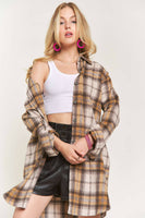 ADORA LA - CEJ2587A - BUTTON DOWN PLAID SHACKET: S / PINK