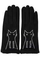 Embroidery cat solid smart touch gloves: Pink