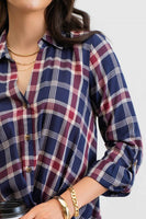 Blu Pepper - PLAID BUTTON DOWN WRAP FRONT TOP: NAVY MULTI