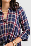 Blu Pepper - PLAID BUTTON DOWN WRAP FRONT TOP: NAVY MULTI