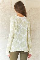 ADORA LA - CESW3467 - RAW EDGE LIGHTWEIGHT FLORAL SWEATER: L / GREEN