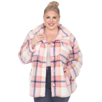 Plus Size Plaid Shacket: 1X / Coffee/White