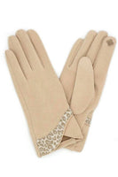 Leopard Pattern Print Trim Gloves: Gray