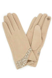 Leopard Pattern Print Trim Gloves: Gray