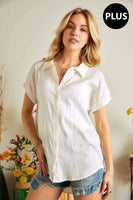 ADORA LA - AT17031X - PLUS SIZE BUTTON DOWN WOVEN SHIRT: 2XL / OFF WHITE