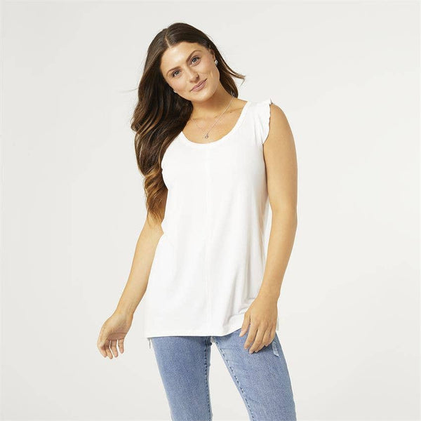 COCO + CARMEN - Maeve Tank with Cap Sleeve Ruffle: XXL / White