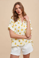 anniewear - SUNFLOWER PRINTED COTTON GAUZE BUTTON DOWN SHIRT_AT1809: L / Gold