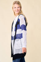 Doe and Rae - Multi Stripe Hoodie Cardigan - 10138J: L / Navy/Sunlight