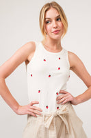 AND THE WHY - ATW15555 - Strawberry Embroidered Tank Top: L / White