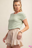 Kori - PLUS CASUAL SUPER STRETCH RIBBED FABRIC RINGER TOP: LIME / 2XL