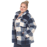 Plus Size Plaid Shacket: 2X / Coffee/White