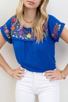 Blu Pepper - FLORAL EMBROIDERY SCALLOP LACE TRIM BLOUSE: WHITE