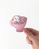 Girl of All Work - CAT TEACUP VINYL STICKER