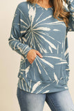 Perfect Peach - PPT2093-KANGAROO POCKET TIE DYE LONG SLEEVE TOP: L / TEAL