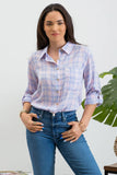 Blu Pepper - PLAID COLLARED BUTTON DOWN ROLL-UP SLEEVE  SHIRT: IVORY MULTI