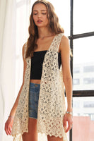 ADORA LA - CEJ2143A - CROCHET HI-LOW VEST CARDIGAN: M/L / WHITE