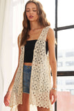 ADORA LA - CEJ2143A - CROCHET HI-LOW VEST CARDIGAN: S/M / WHITE