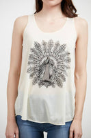 SM WARDROBE - BLACK & WHITE PEACOCK TANK TOP: L