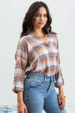 Blu Pepper - COLLARED PLAID SPLIT NECK TOP: DUSTY GREEN MULTI