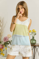 ADORA LA - CESW3008 - COLOR BLOCK V NECK TANK TOP: S / SAGE