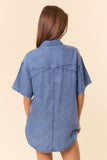 Doe and Rae - SHORT SLEEVE OVERSIZED DENIM BUTTON DOWN SHIRT - 43949T: DK.DENIM / S