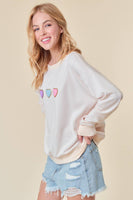 Doe and Rae - HEART CHENILLE PATCH LONG SLEEVE SWEATSHIRT - 44236T-1: L / VANILLA