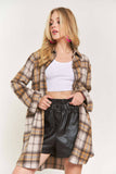 ADORA LA - CEJ2587A - BUTTON DOWN PLAID SHACKET: S / PINK