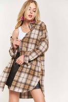 ADORA LA - CEJ2587A - BUTTON DOWN PLAID SHACKET: M / PINK