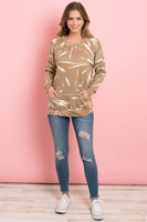 Perfect Peach - PPT2093-KANGAROO POCKET TIE DYE LONG SLEEVE TOP: S / BLACK