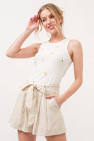 AND THE WHY - ATW15553 - Lemon Embroidered Tank Top: M / White