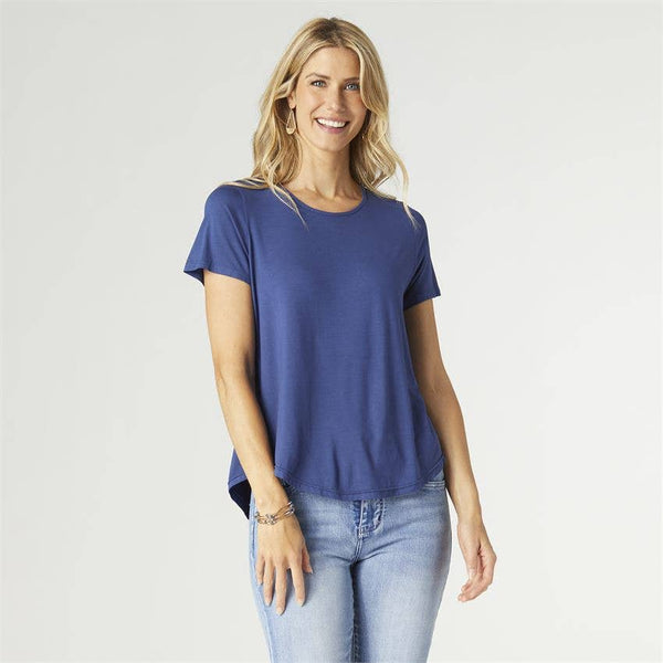 COCO + CARMEN - Erin Pleat Back Tee: L/XL / Navy