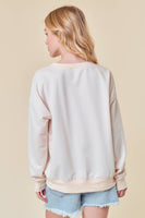 Doe and Rae - HEART CHENILLE PATCH LONG SLEEVE SWEATSHIRT - 44236T-1: L / VANILLA