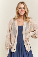 ADORA LA - CESW3607 - LIGHTWEIGHT FLORAL SWEATER CARDIGAN: S / CHARCOAL