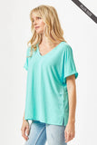 Dear Scarlett - PLUS SIZE Easy Basic Wrinkle Free Top With V Neckline: Neon Yellow / 2X