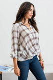 Blu Pepper - PLAID BUTTONED WRAP WOVEN TOP: IVORY MULTI