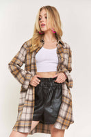 ADORA LA - CEJ2587AX - PLUS SIZE BUTTON DOWN PLAID SHACKET: 3XL / PINK