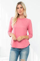 Perfect Peach - YMT20073V-3/4 SLEEVE ROUND HEM SOLID TOP: L / Green Light