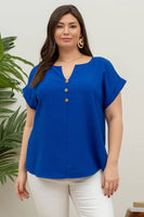 Blu Pepper - PLUS  BUTTON FRONT SHORT SLEEVE WOVEN TOP: ORANGE