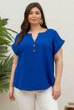 Blu Pepper - PLUS  BUTTON FRONT SHORT SLEEVE WOVEN TOP: PINK