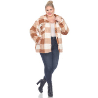 Plus Size Plaid Shacket: 2X / Coffee/White