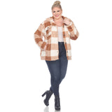 Plus Size Plaid Shacket: 1X / Coffee/White