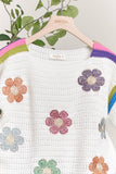 Mello. - Short Sleeve Sweater with Daisy Embroidery: L / Ivory