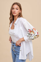 anniewear - EMBROIDERED SLEEVE BUTTON DOWN LOOSE FIT SHIRT_AT1765: S / OFF WHITE