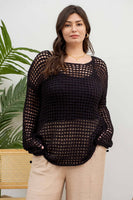 Blu Pepper - PLUS OVERSIZED SHEER CROCHET PULLOVER: NATURAL