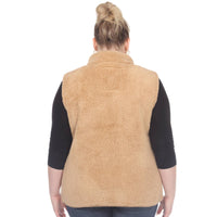 Plus Size Zip up sherpa vest: 1X / Black