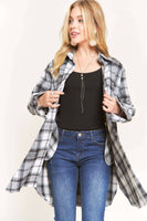 ADORA LA - CEJ2587A - BUTTON DOWN PLAID SHACKET: M / PINK