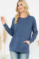 Perfect Peach - YMT20011V-LONG SLEEVE FRENCH TERRY TOP WITH KANGAROO POCKET: S / Marsala