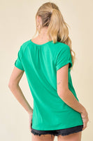 Doe and Rae - CUT-OUT NECKLINE KNIT TOP - 42930T: M / GREEN