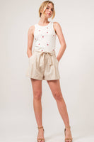 AND THE WHY - ATW15555 - Strawberry Embroidered Tank Top: L / White